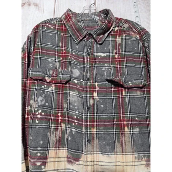 Christmas Flannel Shirt Mens 3XL Plaid Bleach Santa Tell Me What You Want Grunge - Picture 2 of 8